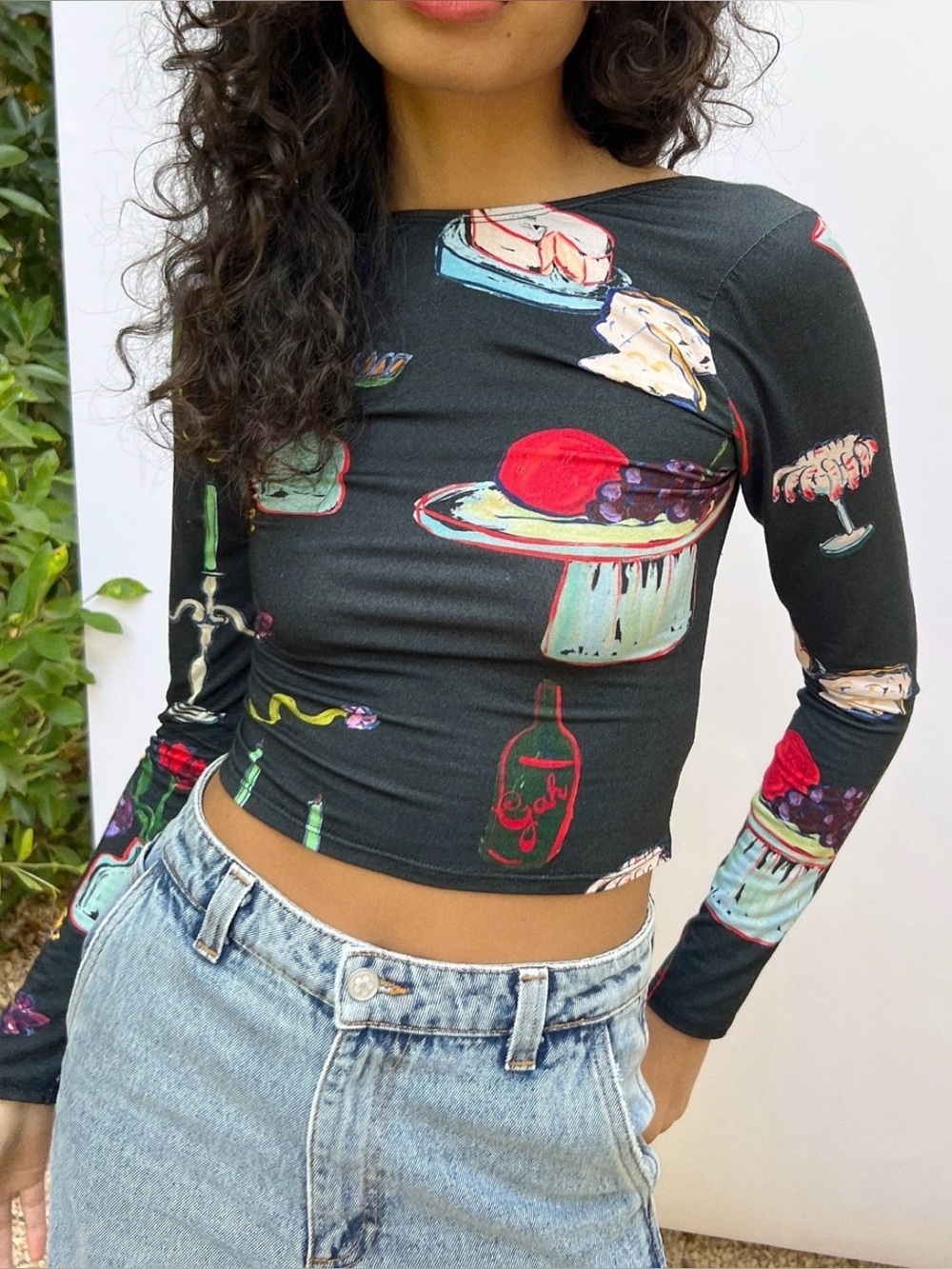 Lisa says gah Rowan top low back long sleeve cropped Set the Table print XL